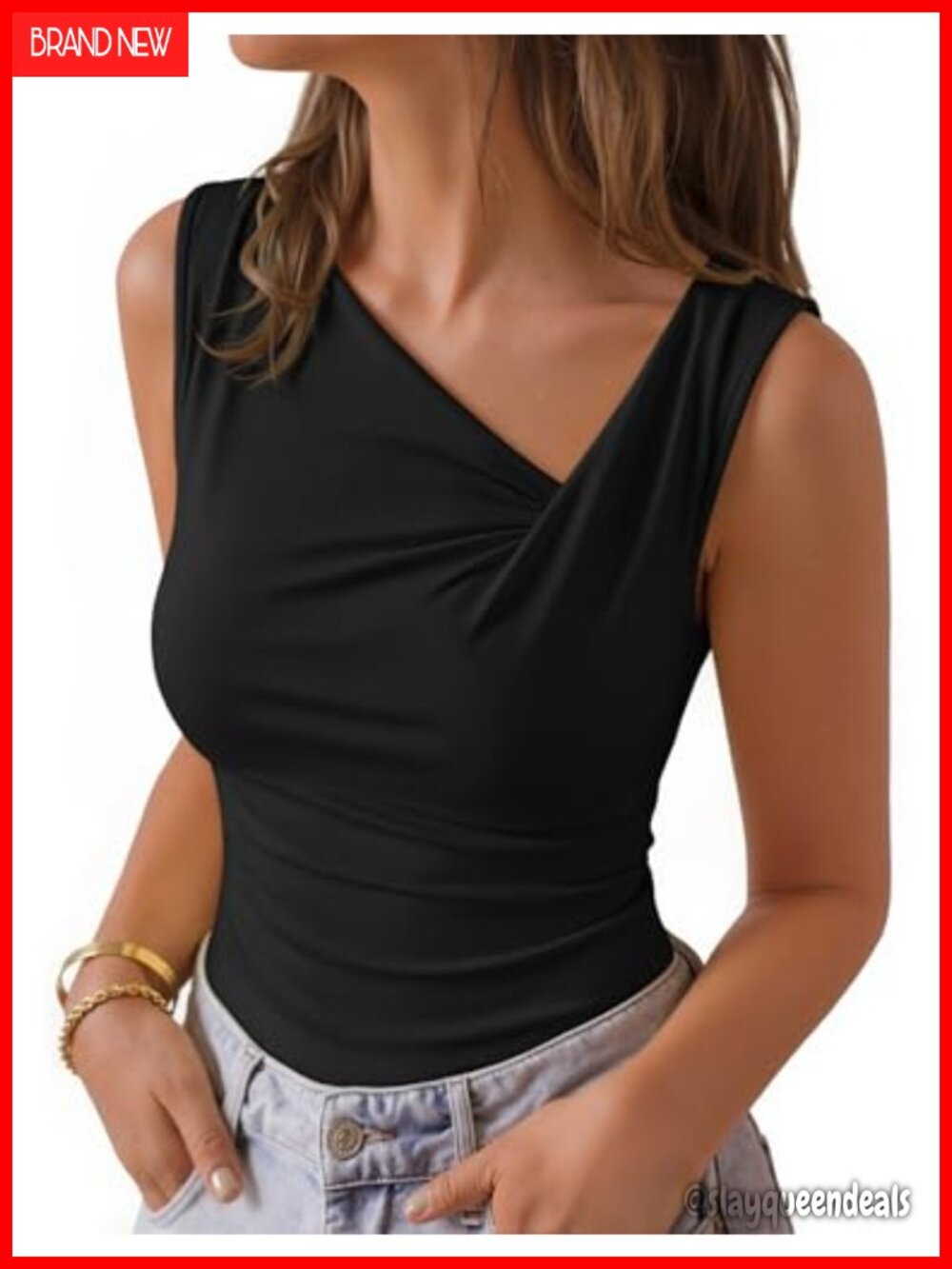 Asymmetrical Ruched Sleeveless Tank Top Slim Fit Summer Going Out Shirt